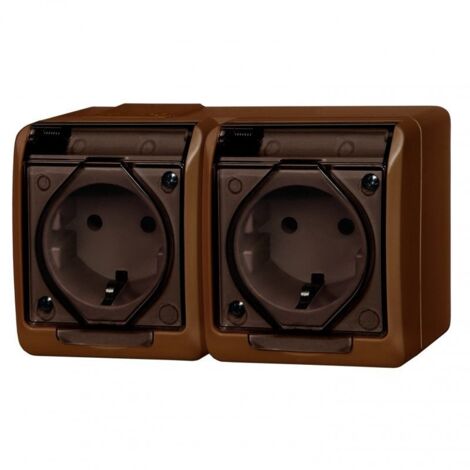 Schuko-Steckdose, 2-fach, Aufputz, IP44, Bronze, HERMES