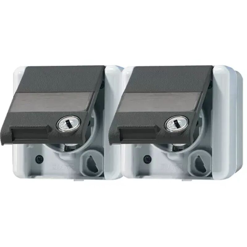 Jung Steckdose 2-fach Grau Glänzend Ap Klappd Ip44 Wg 800 8220 Nawsl Bsf