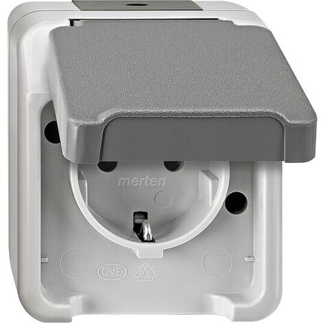 Schuko-Steckdose Aquastar Merten, IP44, Aufputz, lichtgrau - 1-fach