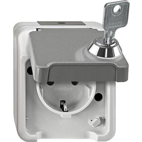 Schuko-Steckdose Aquastar Merten, IP44, Aufputz, lichtgrau, abschließbar, 1 Stück