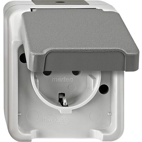 Schuko-Steckdose Aquastar Merten, IP44, lichtgrau, Berührungsschutz - 1-fach