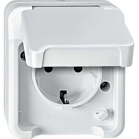 Schuko-Steckdose Aquastar Merten, IP44, polarweiß, Berührungsschutz - 1-fach