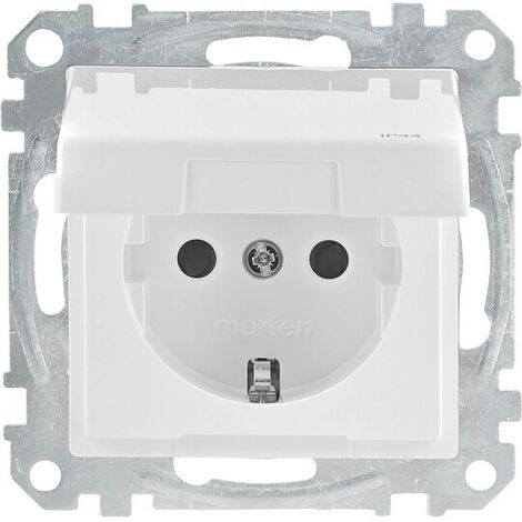 Schuko-Steckdose Merten mit Klappd., System M, IP44, Aktivweiß glänzend,1 Stück