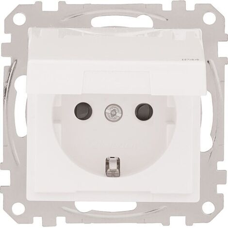 Schuko-Steckdose Merten,m.Klapp- deckel, System M,Polarweiß glänzend,IP44