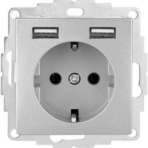 Schuko-Steckdose mit USB Merten System M, Aluminium