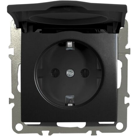 Schuko Steckdose Unterputz Schutzkontakt-Steckdose 1-Fach 16A 220-250V mit Deckel Schwarz Matt