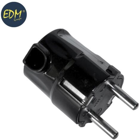 Schuko-Stecker EDM T/TL 16A seitlicher Ausgang 4,8 mm schwarz (einziehbar)
