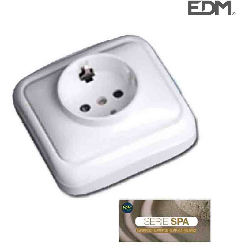 EDM - E3/43152 Base Schuko T/Tl Superficie Serie Spa(Bolsa Blister)