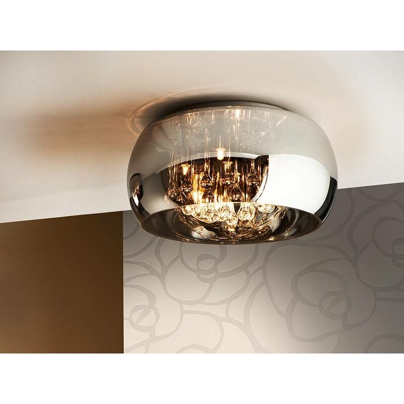 Schuller Argos - 5 Light Dimmable Crystal Flush Ceiling Light with Remote Control Chrome, Mirror, G9