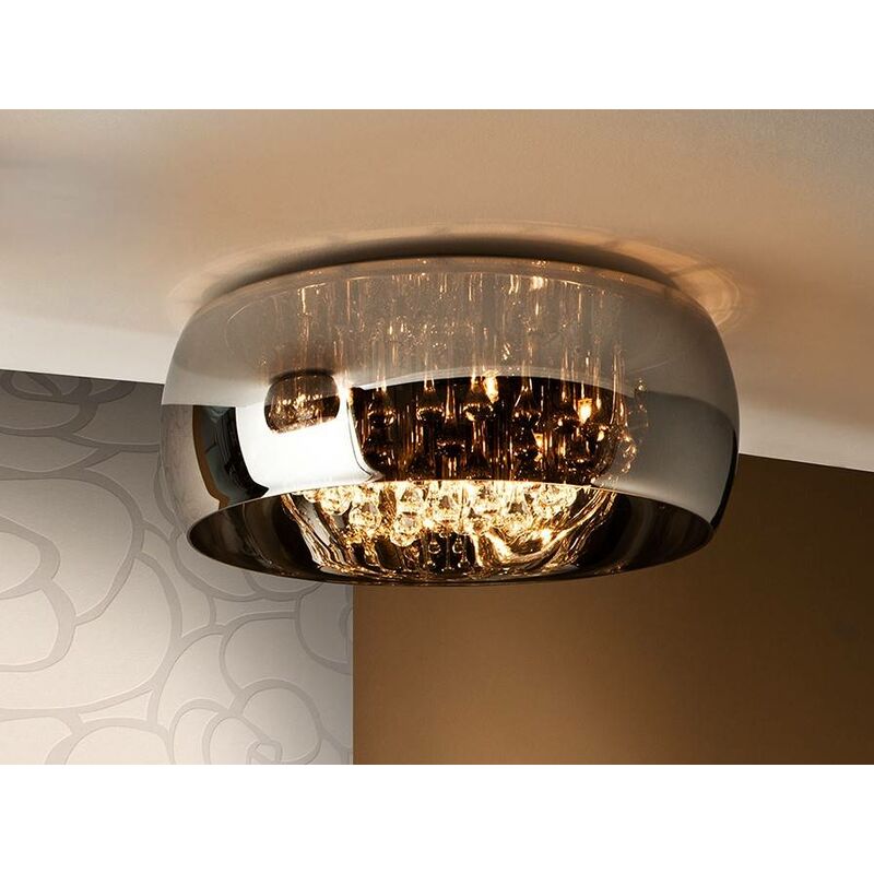 Schuller Argos - 6 Light Dimmable Crystal Flush Ceiling Light with Remote Control Chrome, Mirror, G9