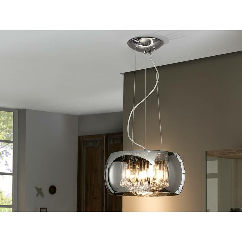 Image of Schuller Lighting - Schuller Argos - Sospensione a soffitto in cristallo rotondo a 5 luci cromato, specchio, G9