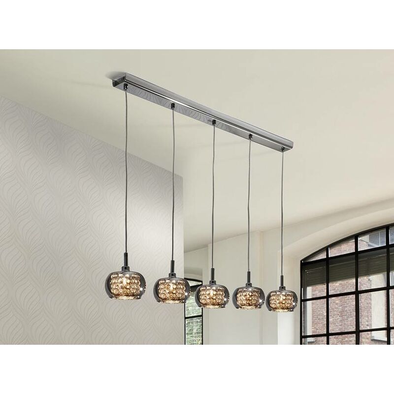 Schuller Ari - 5 Light Dimmable Crystal Hanging Ceiling Pendant with Remote Control Chrome, Mirror, G9