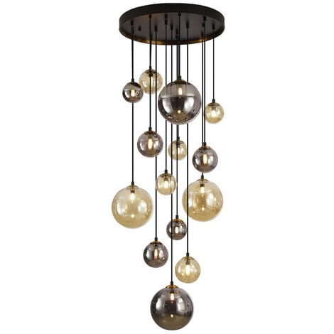 Schuller Dark 14 Light Cluster Pendant Ceiling Light Black, Brass, 2-Tone Crystal, G9