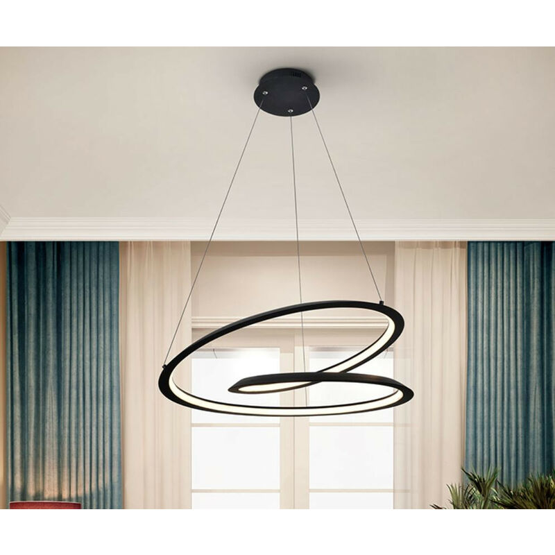 Schuller Looping Modern Designer LED Ring Swirl Pendant Light Matt Black, 1800lm, 3000K