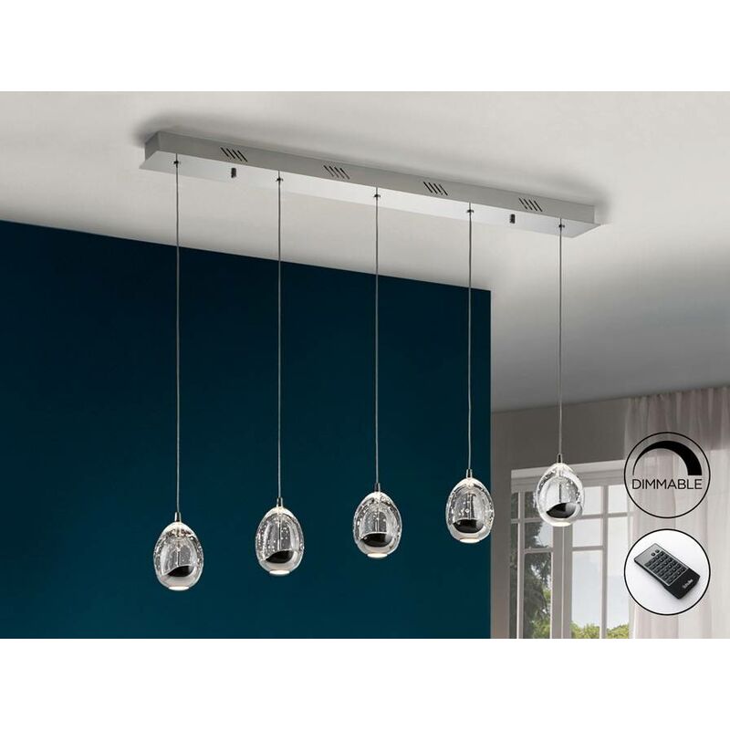 Schuller Lighting - Schuller Roc - Integrated LED 5 Light Dimmable Crystal Drop Bar Ceiling Pendant with Remote Control Chrome