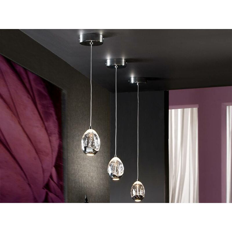 Schuller Lighting - Schuller Roc - Integrated LED Crystal Cluster Drop Ceiling Pendant Chrome Bubble Effect