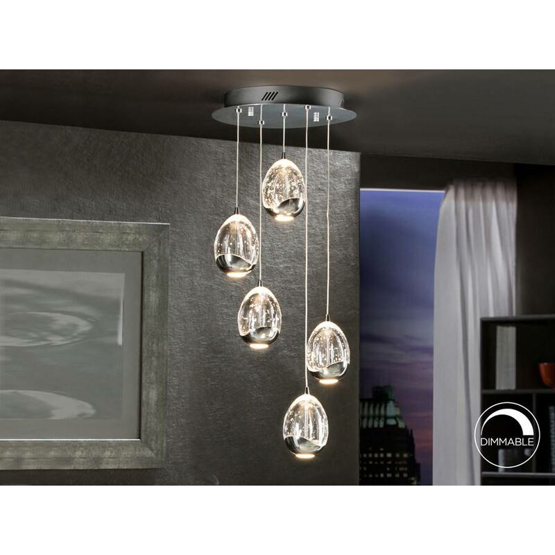 Image of Schuller Lighting - Schuller Roc - Sospensione a soffitto a goccia a grappolo in cristallo con 5 luci integrate a led