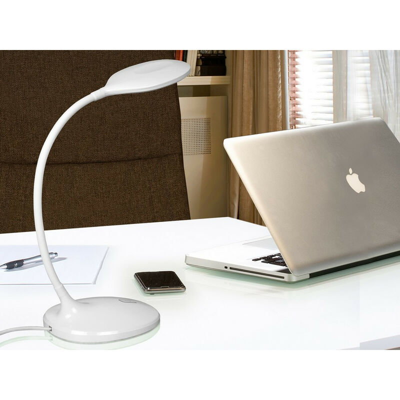 Scoop Stylish Led Desk Table Lamp White Flexible Arm Switched, 550Lm, 4000K - Schuller