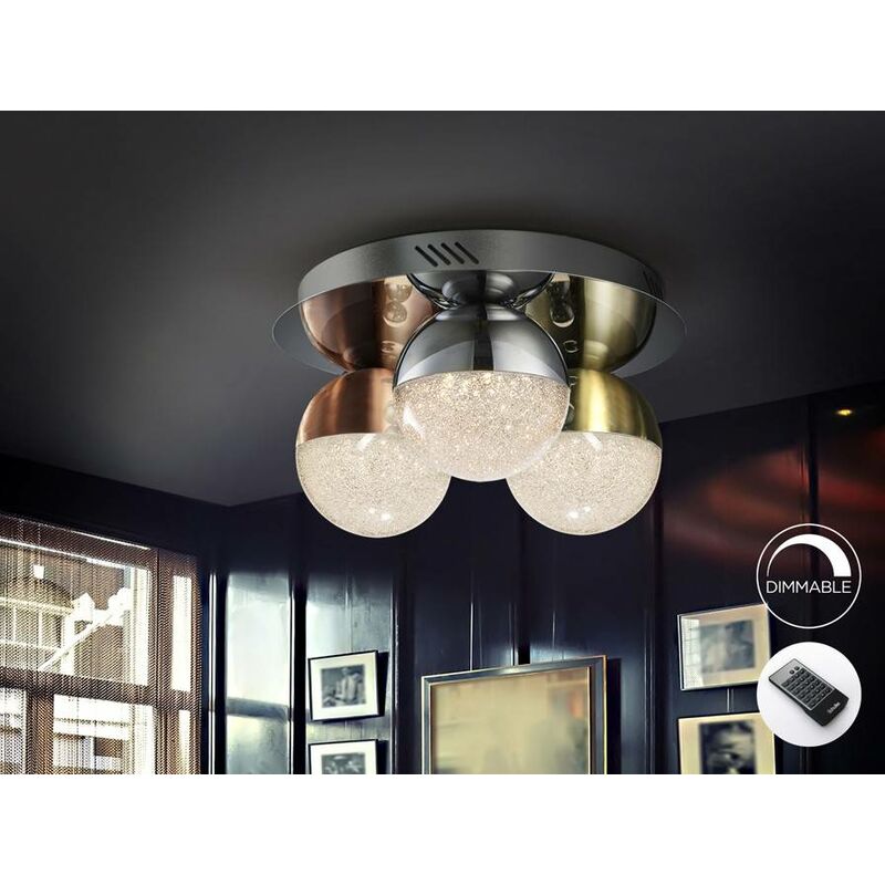 Image of Schuller Sphere - Plafoniera da incasso a led dimmerabile integrata con telecomando Cromo, ottone, rame