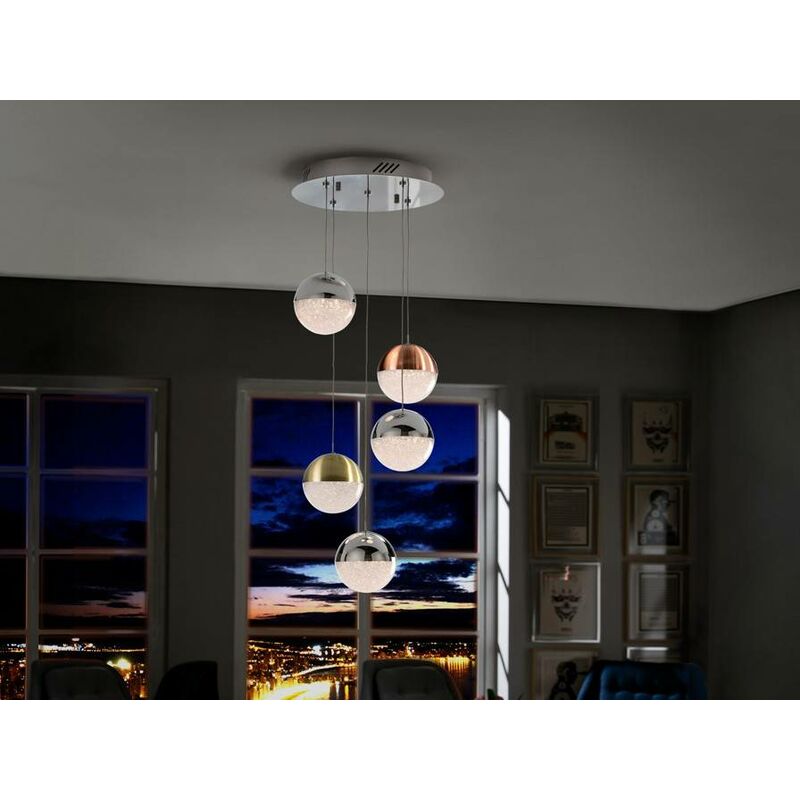 Image of Schuller Sphere - Sospensione a soffitto a goccia a grappolo integrato a led Cromo, ottone, rame