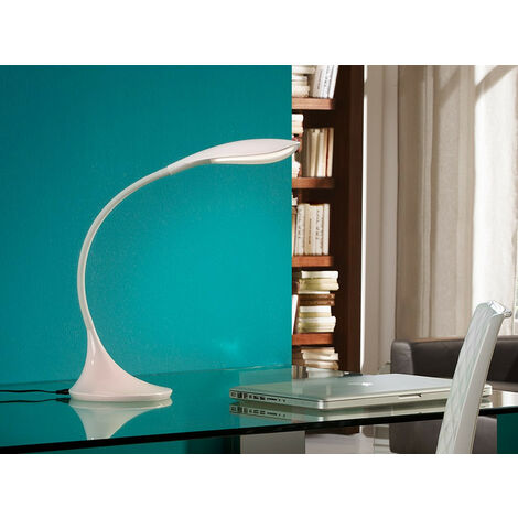 Schuller Swan Modern LED Desk Table Lamp Glossy White Flexible Arm Switched, 550lm, 4000K