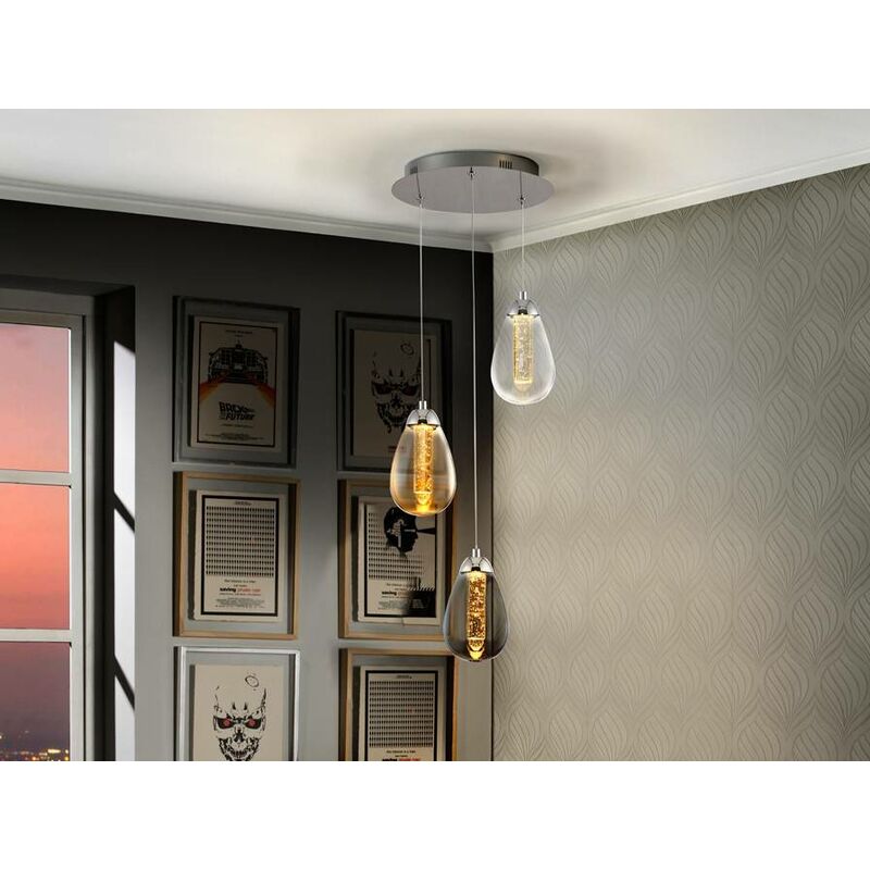 Schuller Lighting - Schuller Taccia - 3 Light Crystal Cluster Drop Ceiling Pendant Chrome Bubble Effect