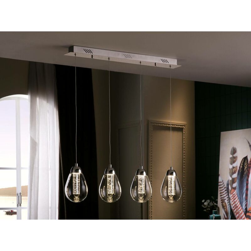 Image of Schuller Lighting - Schuller Taccia - Sospensione a soffitto con barra di cristallo a led integrata a 4 luci cromata