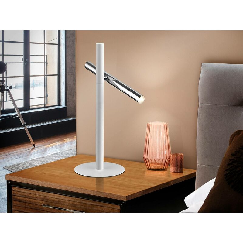 Varas - Integrated Led 2 Light Table Lamp Matt White, Chrome - Schuller