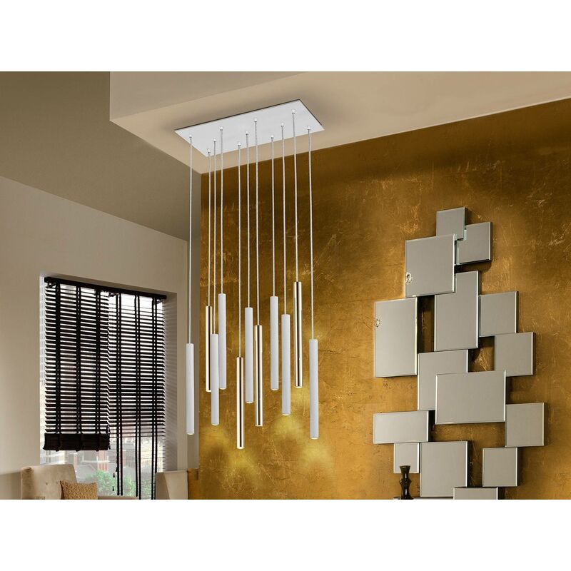 Image of Schuller Lighting - Schuller Varas - Sospensione a soffitto con barra a goccia a grappolo dimmerabile a 11 luci integrate bianco opaco, oro
