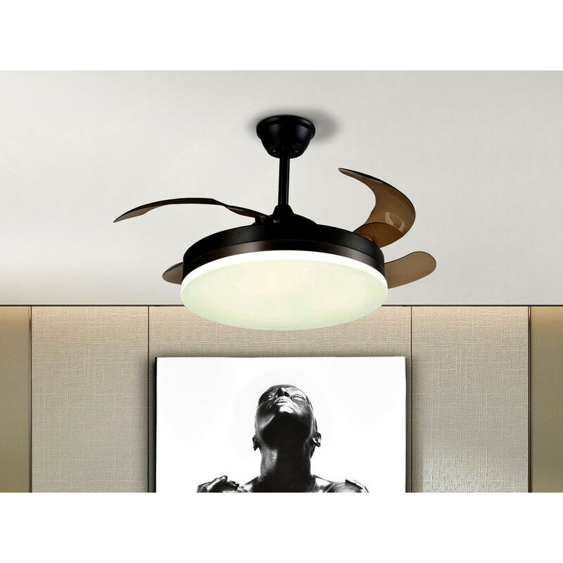 Image of Schuller Vento Ventilatore da soffitto a 6 velocità nero con luce a led, pale retrattili con telecomando, timer e funzioni reversibili