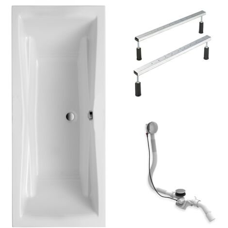 Schulte Badewanne Idro mit Fußgestell und Ablaufgarnitur - 190 x 80 cm, Sanitäracryl, weiß glänzend, Komplettset