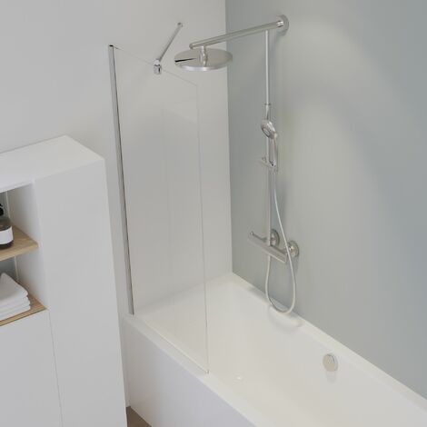 Schulte Badewannenaufsatz feststehend - Breite: 70 cm, Höhe: 140 cm, Glas: 5 mm Sicherheitsglas Klar Hell, Profil: Alu Natur, ohne fixil Glasbeschichtung