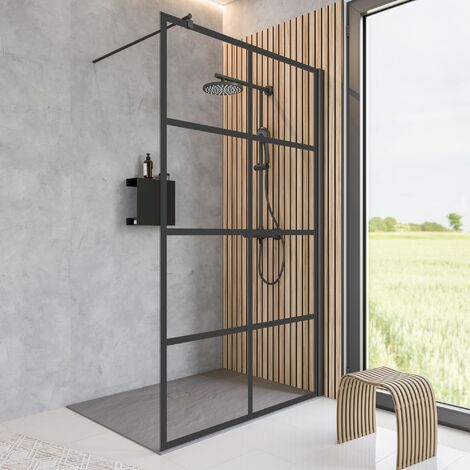 Schulte Duschabtrennung Duschwand Walk In 120x200 cm - 6 mm Sicherheitsglas Dekor Soho Black mit Fixil-Beschichtung, Profil Schwarz