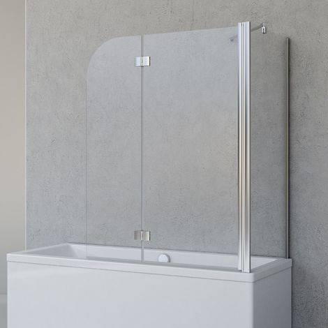 Schulte Duschabtrennung für Badewanne Angle, 2-teilig mit Seitenwand, Profilfarbe Chromoptik, 5 mm Sicherheitglas (ESG) Klar hell, Faltwand: 112 x 142 cm,