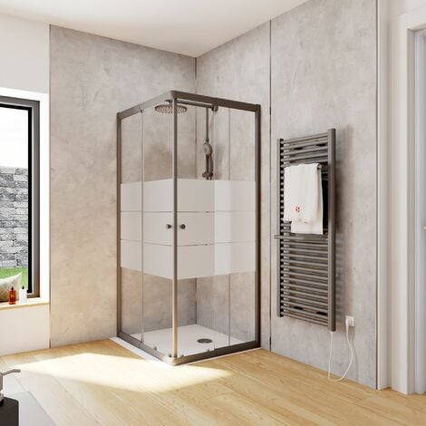 Schulte Duschkabine Corner Eckeinstieg mit Schiebetüren, Montage auf Duschwanne oder Fliese, Glas: 4 mm ESG Sicherheitsglas Dekor Depoli light, Profil: Mattschwarz, Größe: 90 x 75 x 180 cm