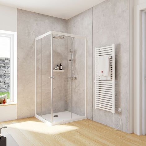 Schulte Duschkabine Corner Eckeinstieg mit Schiebetüren, Montage auf Duschwanne oder Fliese, Glas: 4 mm ESG Sicherheitsglas Klar Hell, Profil: Alpinweiß, Größe: 80 x 90 x 180 cm