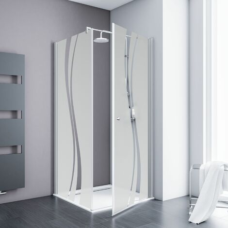 Schulte Duschkabine Drehtür mit Seitenwand Alexa Style 2.0, 5 mm Sicherheitsglas (ESG) Dekor Liane mit fixil Beschichtung, Alu-Natur, 80 x 80 x 192 cm