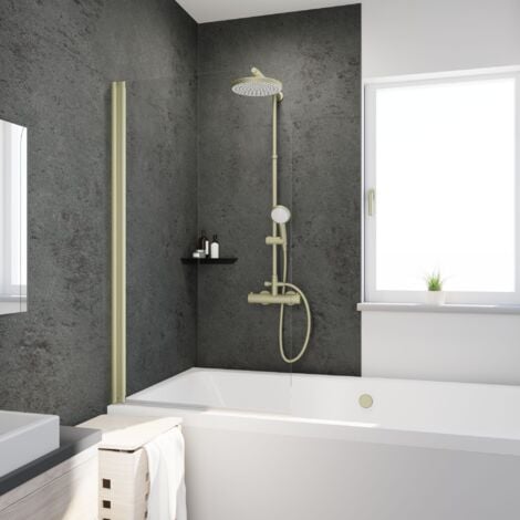 Schulte Duschwand für Badewanne 1-teilig pendelbar, 5mm ESG Sicherheitsglas in Klar hell, Profilfarbe: Gold, Größe: 80 x 140 cm