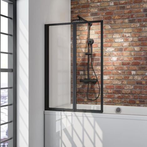 Schulte Duschwand Smart 2-teilig faltbar, inkl. Klebe-Montage - 87 x 121 cm, 3 mm Sicherheitsglas Klar Hell, Matt Schwarz