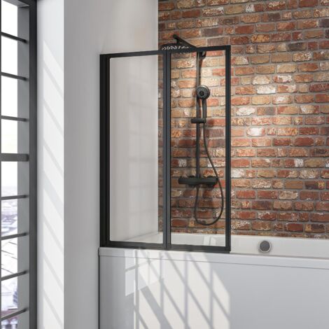 Schulte Duschwand Smart 2-teilig faltbar, inkl. Klebe-Montage - Breite: 87 cm, Höhe: 121 cm, Glas: 3 mm Sicherheitsglas Klar Hell, Profil: Matt Schwarz