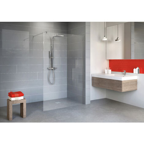 Schulte Duschwand Walk In zum Kleben 120x190 cm - 6 mm ESG Sicherheitsglas, Profil Chromoptik, Alexa Style 2.0