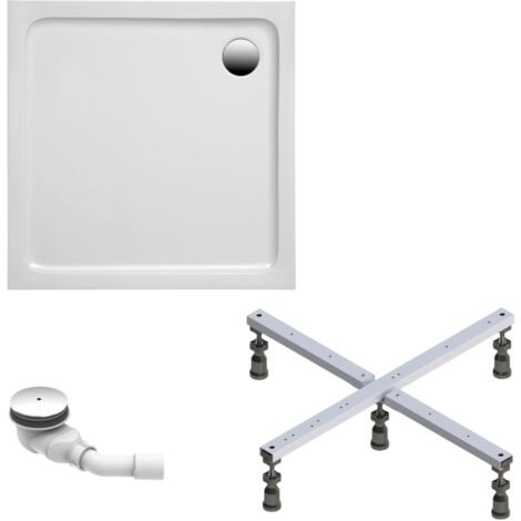 Schulte Duschwanne Adria 80x80 cm - Komplett Set mit Fußgestell und Ablaufgarnitur - Hochwertiges Sanitäracryl in Weiß glänzend