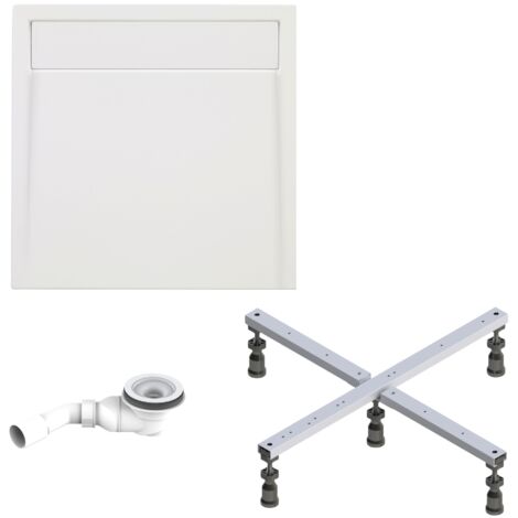 Schulte Duschwanne Brava - aus hochwertigem Sanitäracryl, Komplett Set inkl. Fußgestell und Ablauf, Farbe: Weiß, Größe: 100 x 100 cm