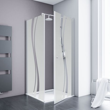 Schulte Eckdusche 90x90x192 cm - 5 mm ESG Dekor Liane, fixil Beschichtung, Alu-Natur, Drehtür mit Seitenwand, Serie Alexa Style 2.0