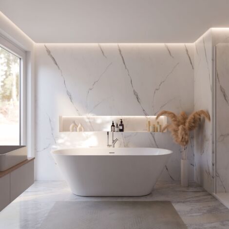Schulte freistehende Badewanne Isla - 170x75 cm, aus hochwertigem Sanitäracryl, Weiß glänzend, Komplett Set inkl. Ablauf