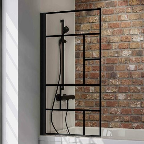 Schulte mampara de bañera plegable, 1 panel, color de perfil negro, cristal de 5 mm, decoración atelier, 70 x 130 cm