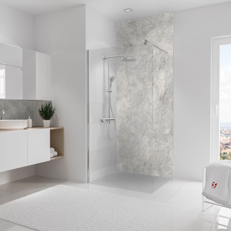 Panneau mural 100x255 cm, revêtement pour douche et salle de bains, placement facile, DécoDesign décor, pierre gris-argenté - Schulte