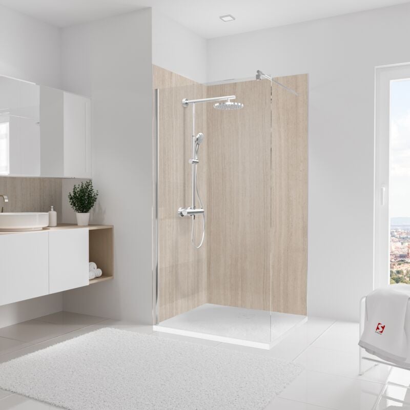 Schulte pack de 2 panneaux muraux 100x210 cm, revêtement pour douche et salle de bains, placement facile, DécoDesign DÉCOR, travertin romain