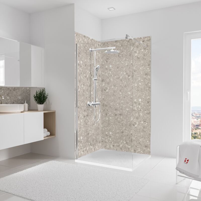 Pack de 2 panneaux muraux 100x210 cm, revêtement pour douche et salle de bains, placement facile, DécoDesign softtouch, ceppo di gré greige - Schulte