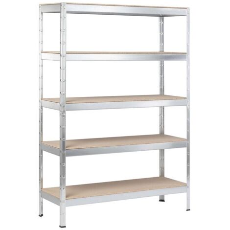 SCHULTE Regalwelt Schwerlastregal XL mit 5 Holzböden, Traglast pro Ebene 150 kg, 180x130x45 cm (HxBxT), verzinkt, Lagerregal, Kellerregal, Werkstattregal, Steckregal